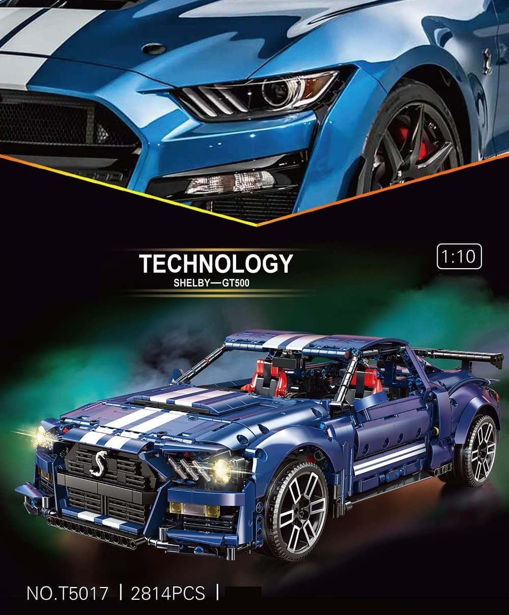 Technik Car for Forde Mustang Shelby GT500 1:10 Набор модели автомобиля 2814 деталей Блоки MOC Подвижный комплект Совместим с Ford Mustang, фото №2