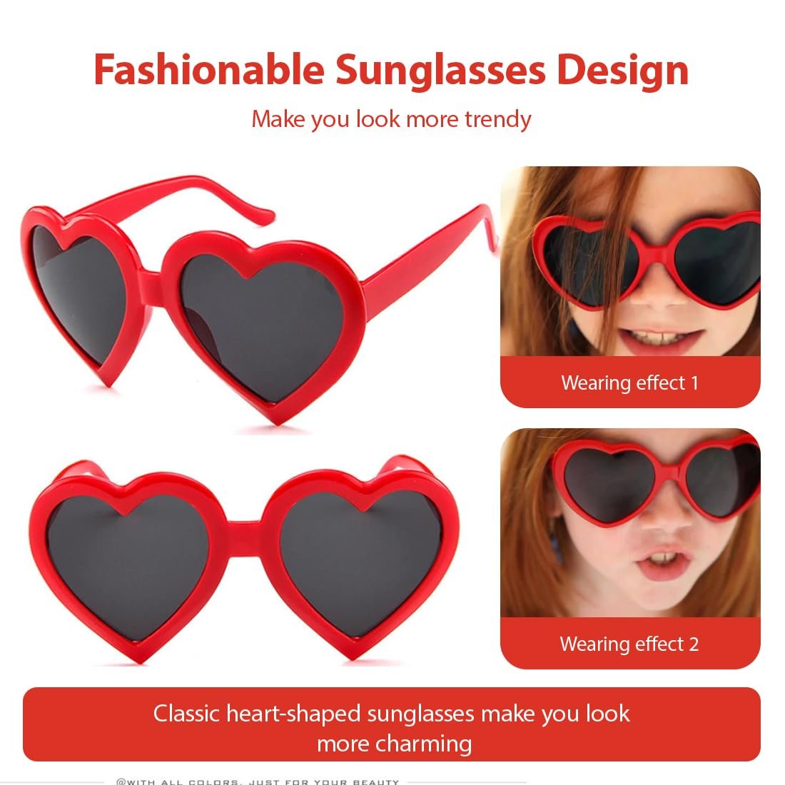 Сонцезахисні окуляри Червоні у формі серця для жінок, фото №3