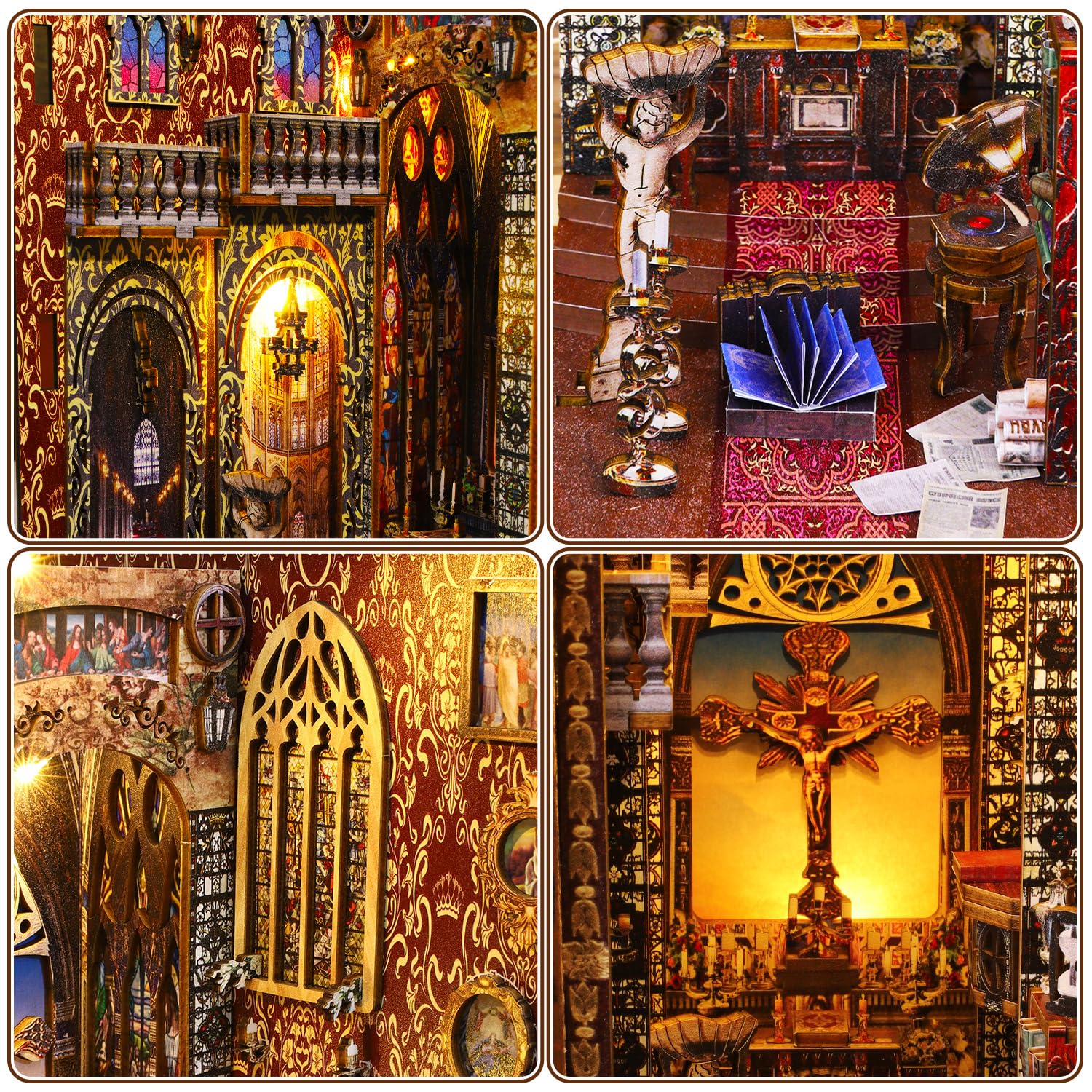 Конструктор Mostop Book Nook Kit DIY Dollhouse Booknook 3D Wooden Puzzle Bookend Miniature Sensor Light (The Covenant Church), фото №2