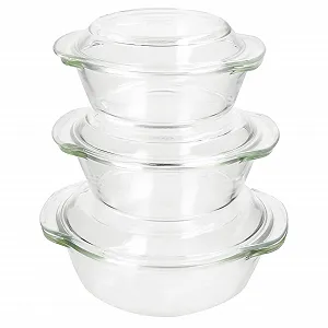 Набір форм для запікання MamboCat 3 предмети 0,7 л, 1 л та 1,5 л з кришками, круглі, боросилікатне скло synthetic.ua - Фото 1