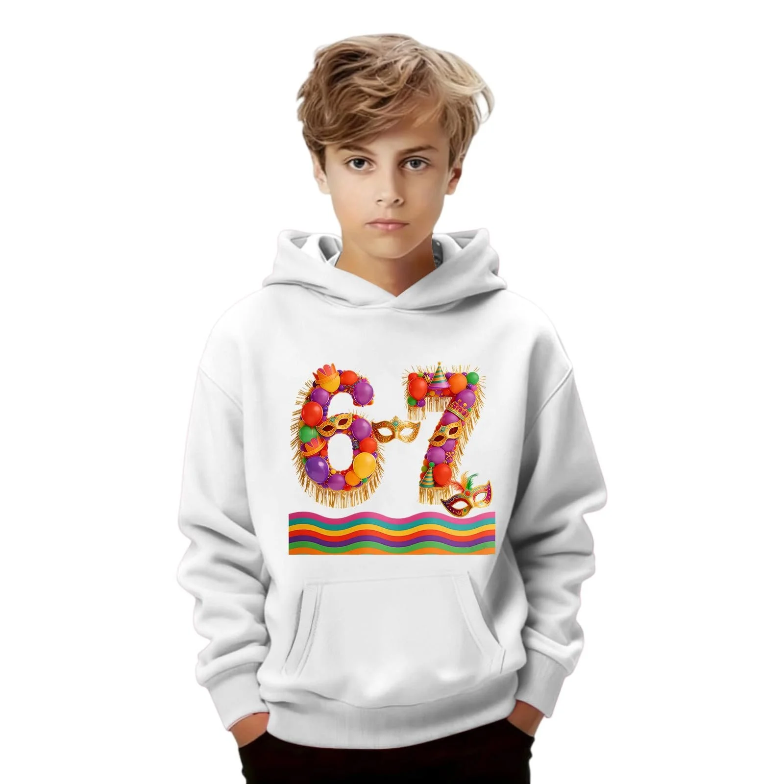 Детское худи с капюшоном и карнавальным узором, фото №2
