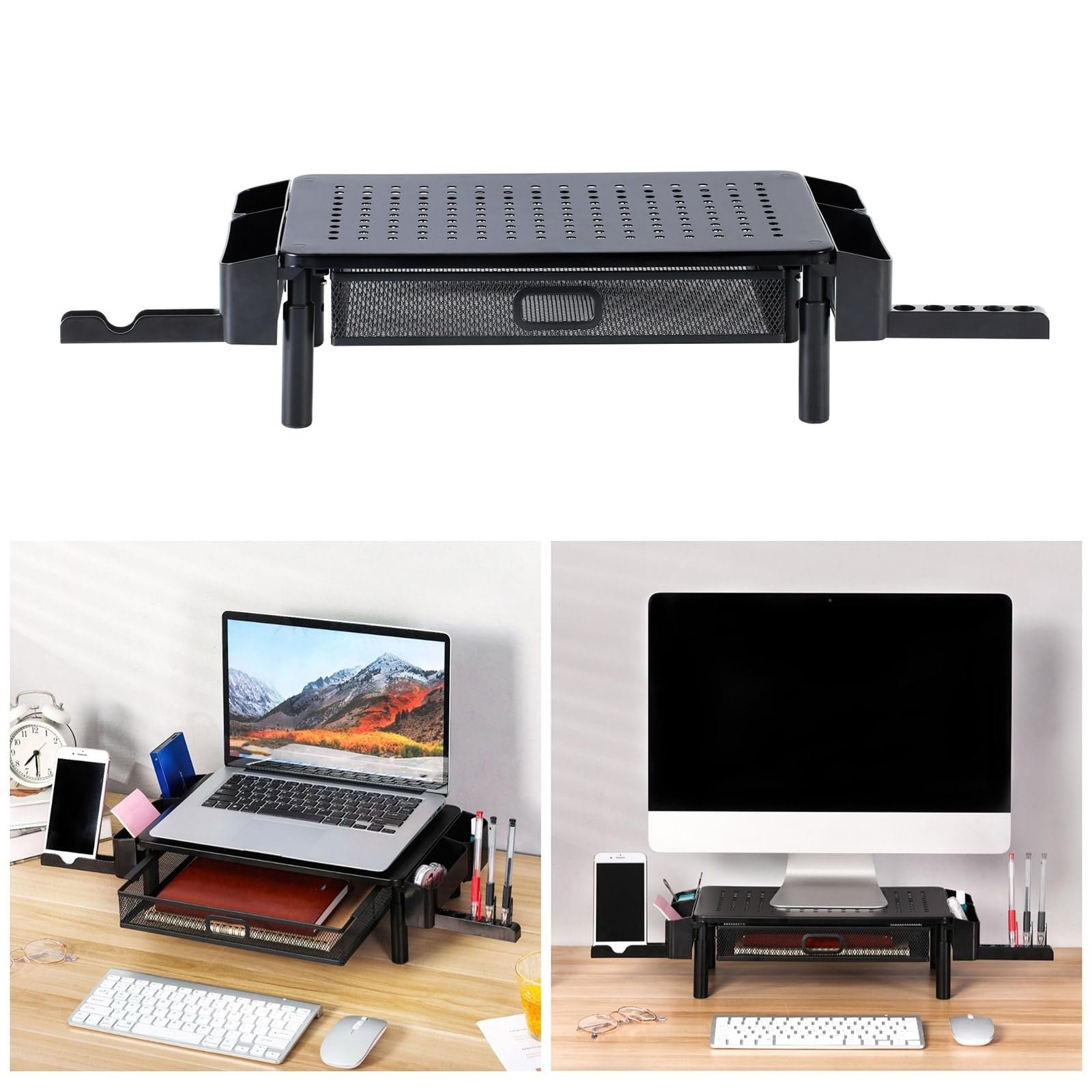 Регулируемая Подставка для Экрана Металлическая Подставка с Ящиком и Держателем для Ручек, фото №2