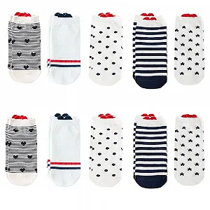 Носки Женские Хлопковые с Сердечками Разноцветные Короткие для Девочек Белые (10 пар) - Фото 1