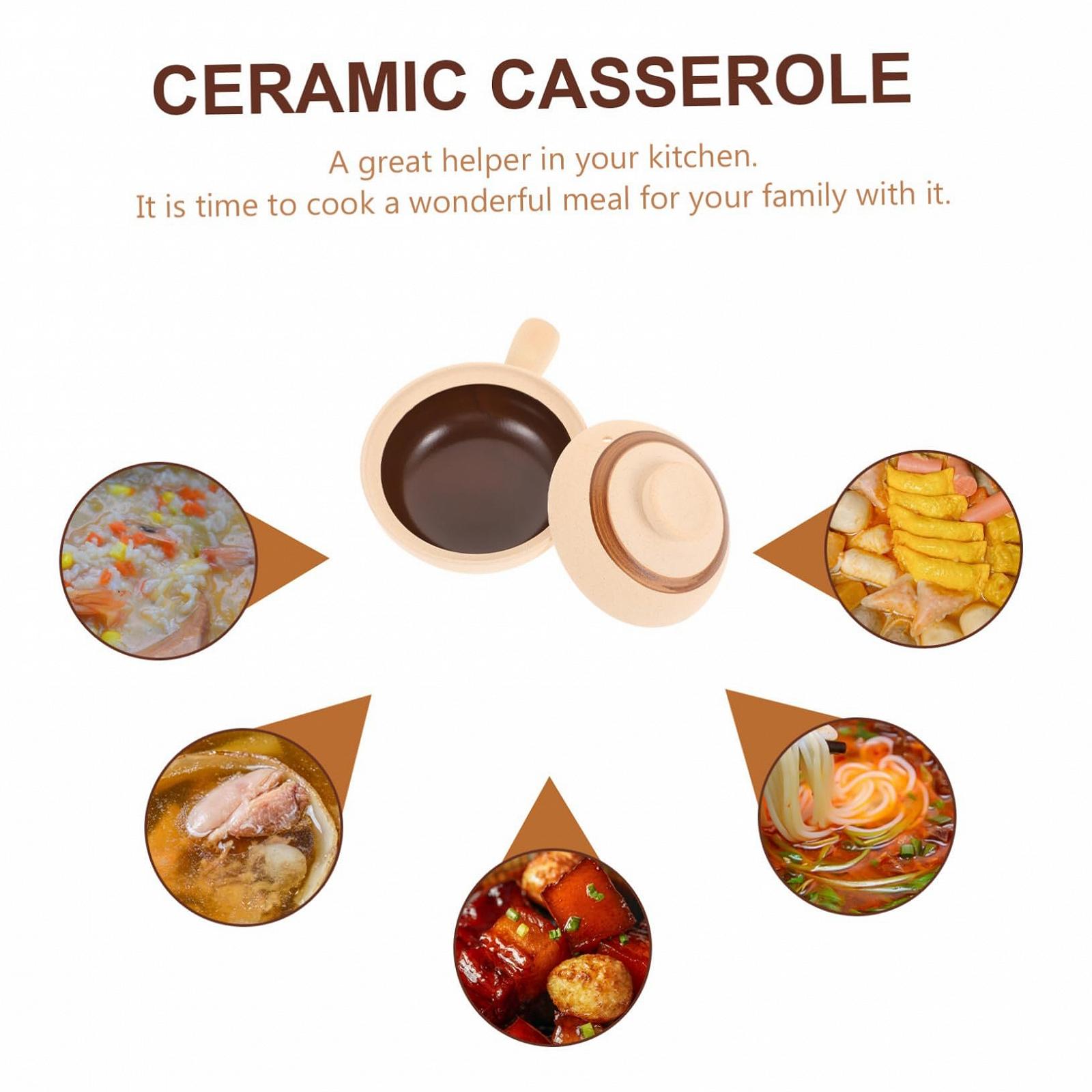 Кастрюля для запекания Gatuida Керамическая с крышкой и ручкой, фото №3