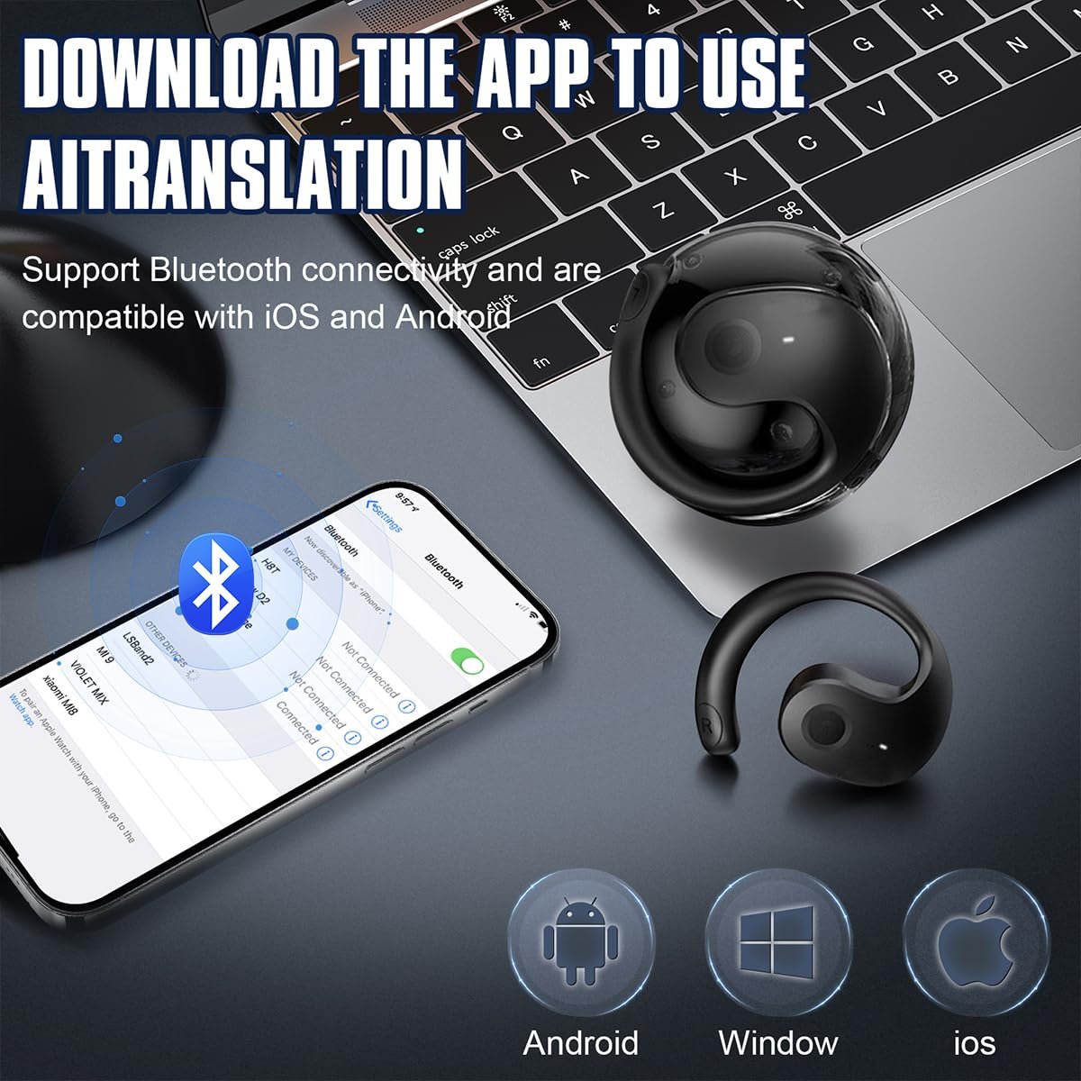 Навушники-перекладачі Smart Language, AI Translate, в реальному часі, бездротовізі стереозвуком, ремінець на липучці для чоловіків, чорний, M, фото №7