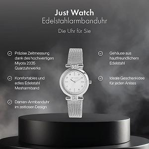 Женские часы JUST WATCH Estelle JW10173 Аналоговые Кварцевые Блестящая нержавеющая сталь Сетчатый ремешок synthetic.ua - Фото 1