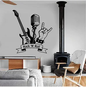 Настінна наклейка Rock N Roll Music Rock Guitar Microphone Вінілова 57 x 62 см - Фото 1