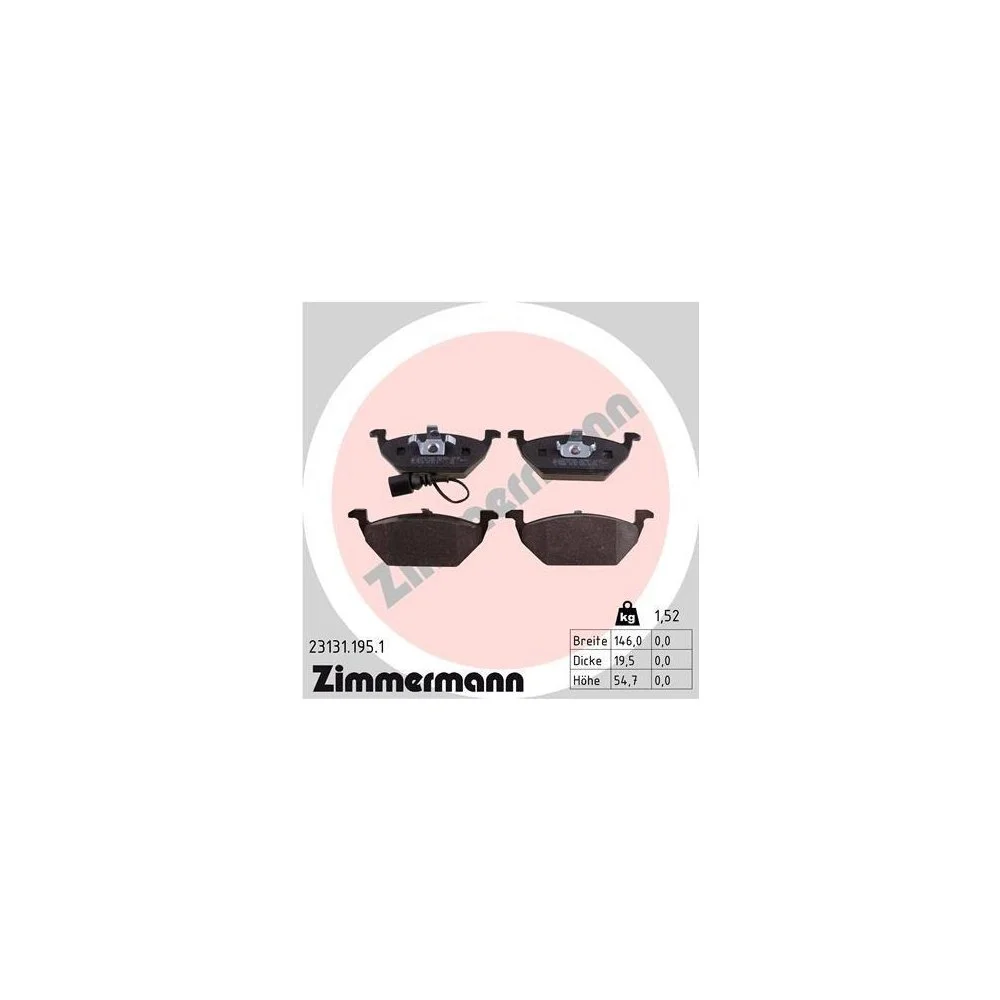 Комплект гальмівних колодок, дискове гальмо ZIMMERMANN 23131.195.1 для VAG VW (FAW), фото №1