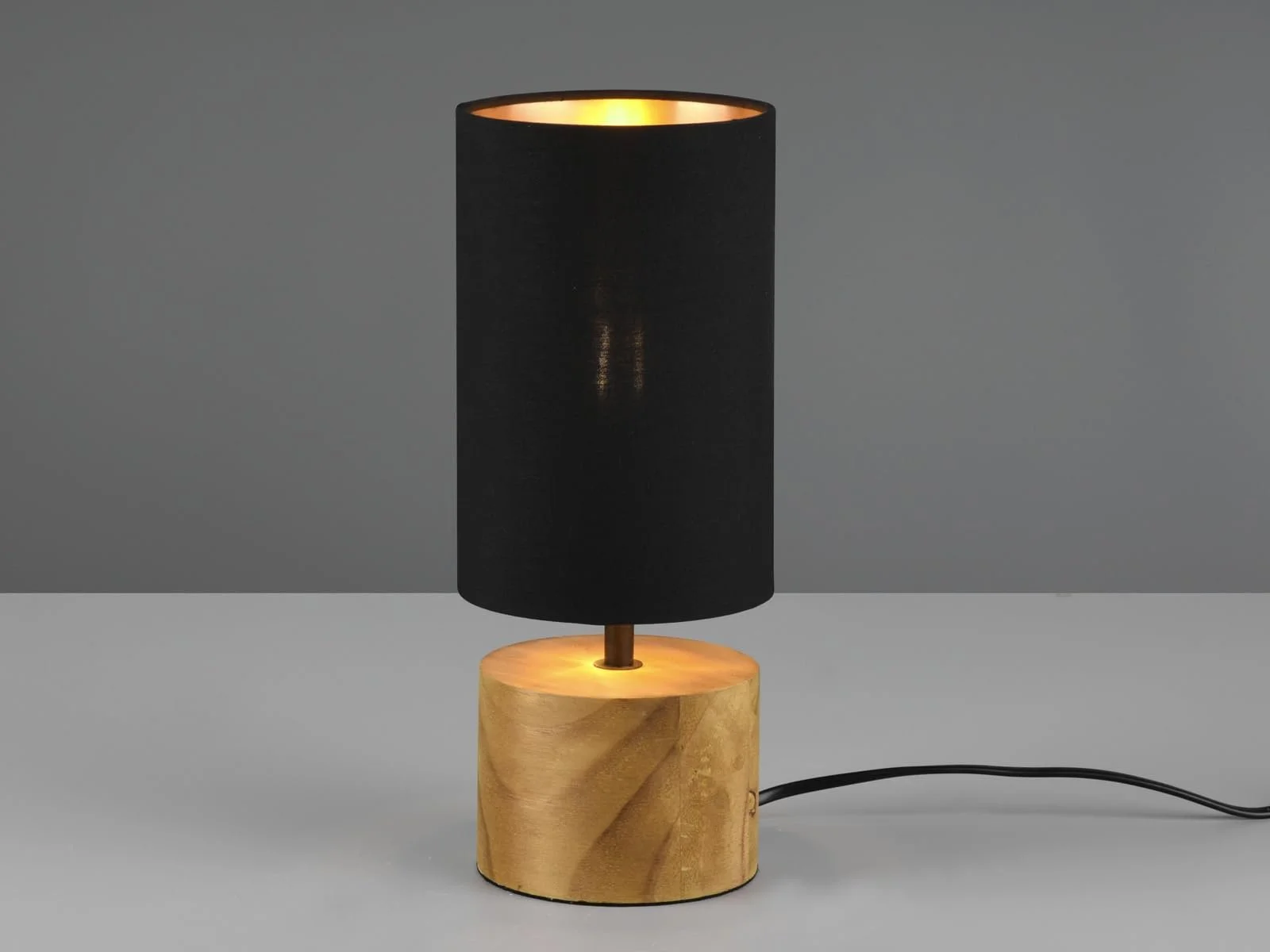 Настільна лампа LED 12 x 30 см дерев'яна основа тканинний абажур Black/Gold, фото №8