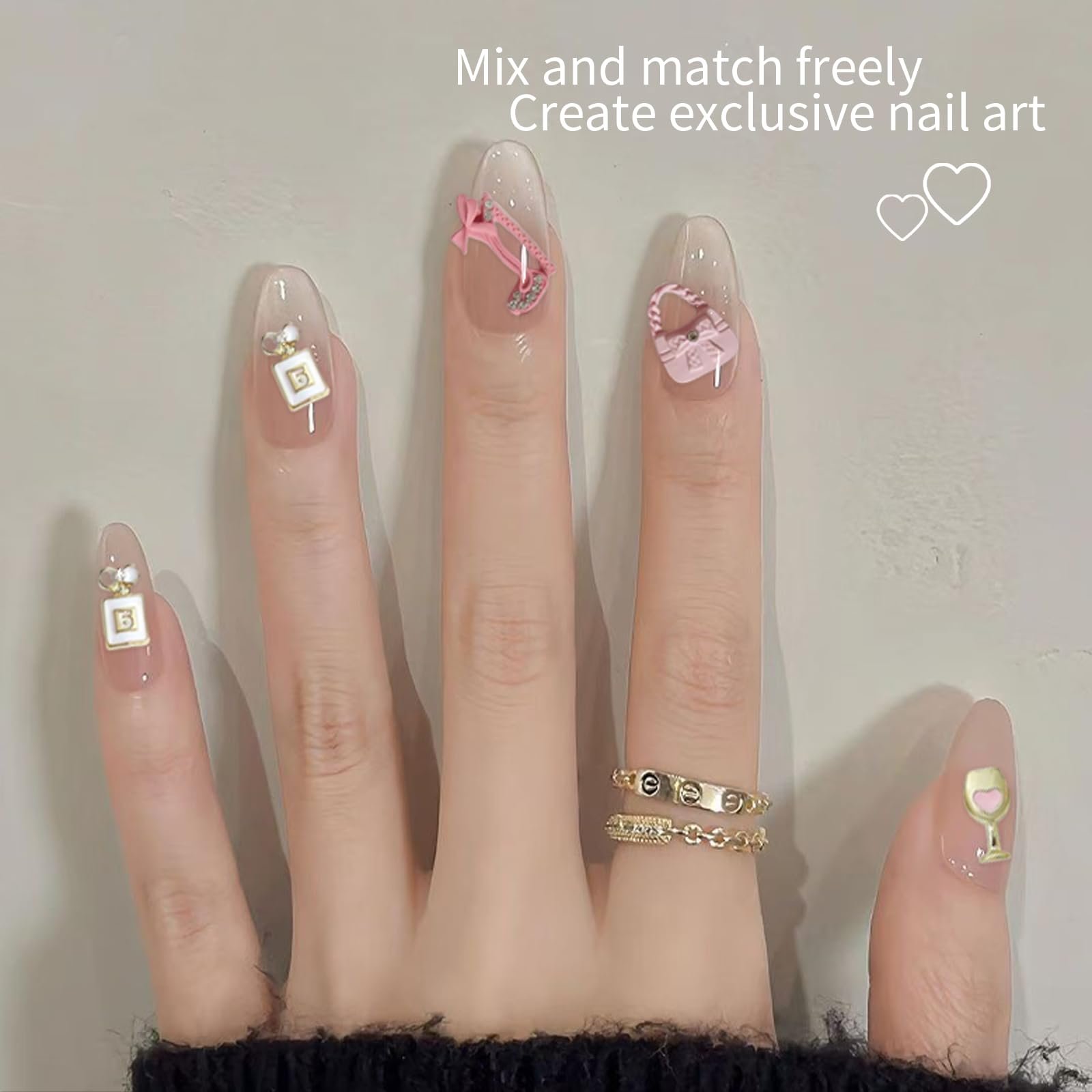 3D Декор для нігтів Мікс 76 шт (Золотий/Рожевий/Перламутровий) Набір для дизайну гелевих та акрилових нігтів з бантиками, фото №3