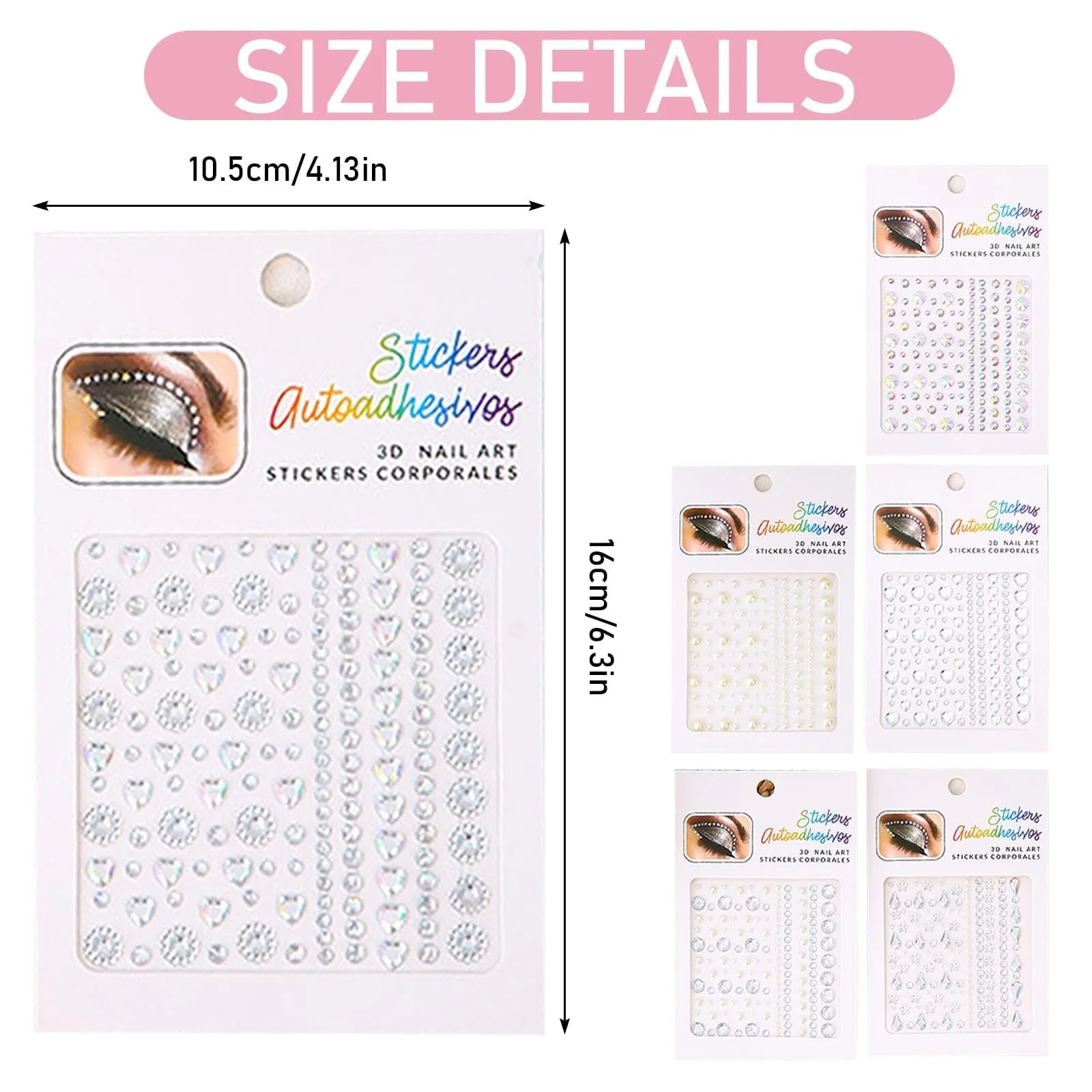 Стрази для рукоділля 900 шт., самоклеючі блискучі камінці для обличчя, блискітки для карнавалу, DIY прикраси для макіяжу обличчя, фото №3