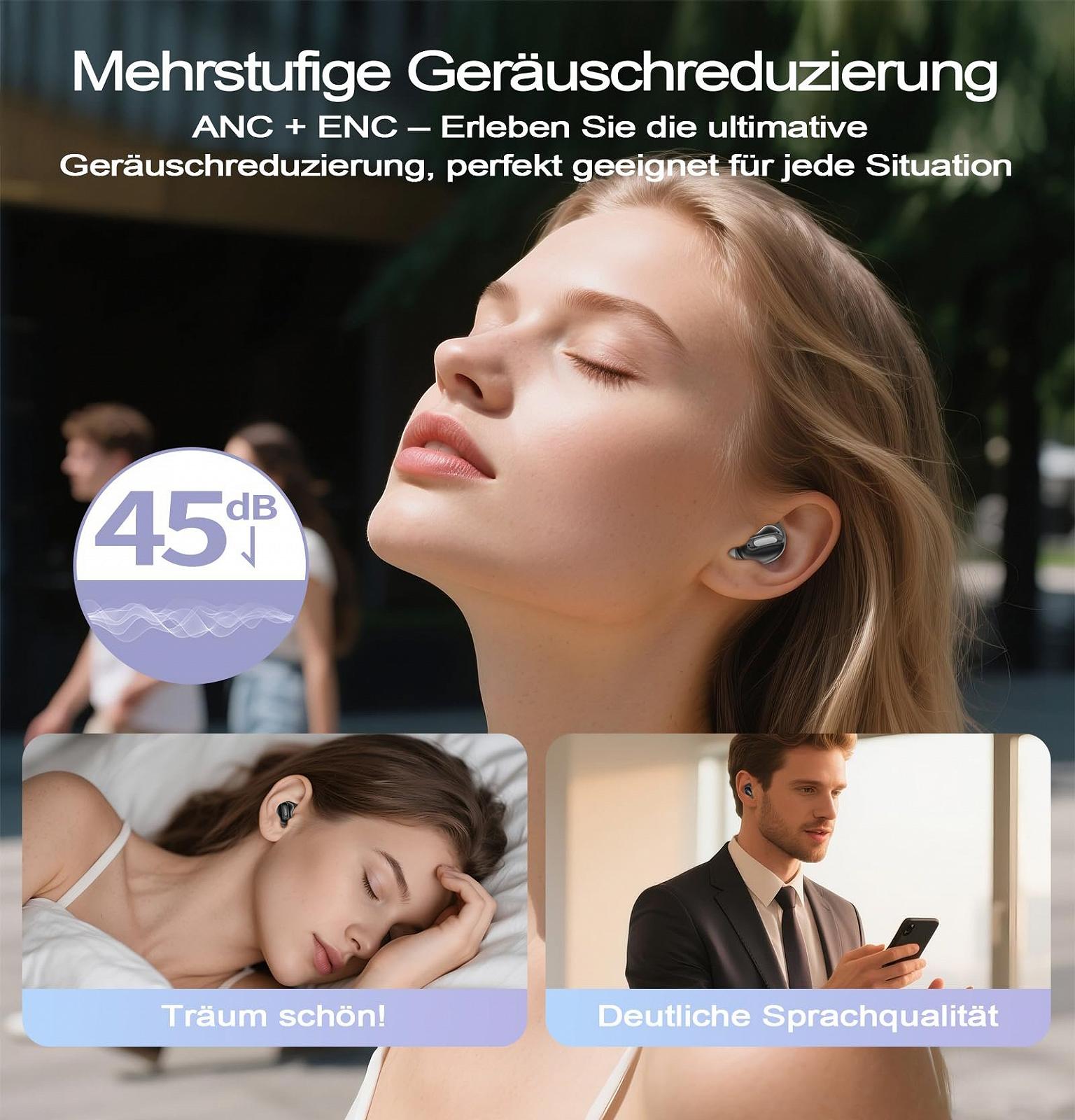 Навушники Bluetooth, Sleep Headphones, Бездротові навушники Bluetooth 5.4 з 4 мікрофонами ANC+ENC 48 год, Hi-Fi звук, сенсорне керування, IPX7 водонепроникні, зручні для тих, хто спить на боці, фото №4