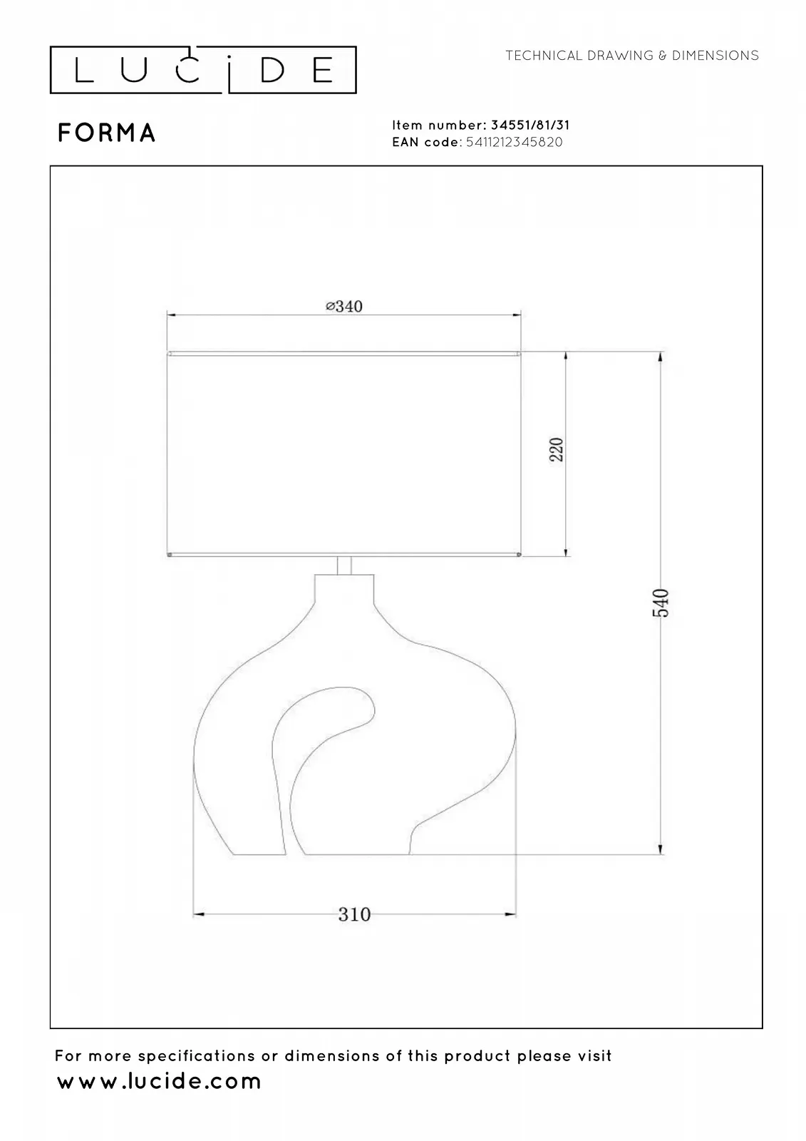 Настільна лампа LUCIDE Forma 1 x E27 White, фото №7