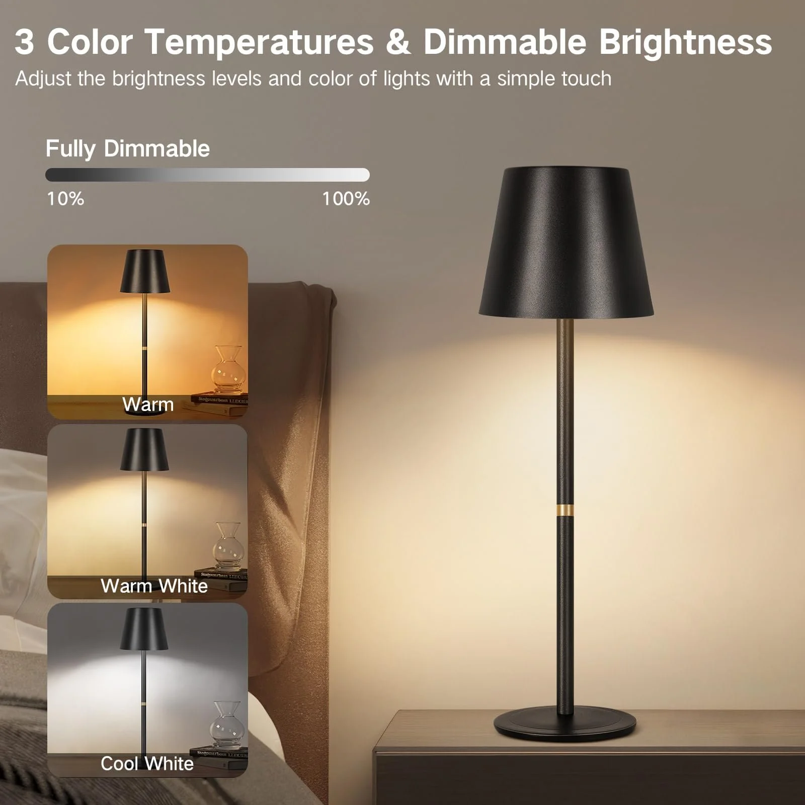 Настільна лампа LED OUTON Бездротова Акумуляторна Сенсорна 3 колірні температури 4000 mAh USB-C IP54 Набір з 2 шт., фото №2