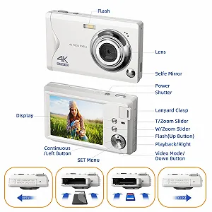 Цифрова камера CCN 48MP 1080P FHD 3.0" екран 16X Digital Zoom портативна компактна 32GB TF-карта USB-кабель Біла synthetic.ua - Фото 1