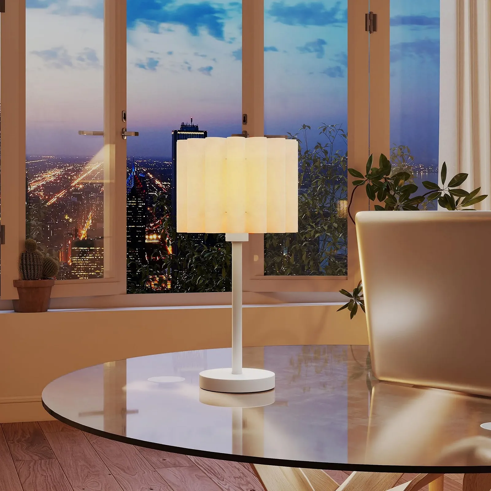 Настільна лампа HOMCOM з хвилястим абажуром E27 Біла, фото №9