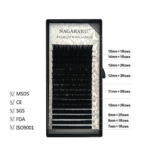 Индивидуальные ресницы NAGARAKU Eyelash Extension Classic 1:1 Объем натуральный полуперманентный мягкие аксессуары матовые черные удлинение ресниц 16 рядов 0.20 мм B изгиб 7-15 мм, фото №3