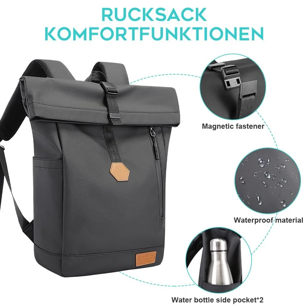 Рюкзак для ноутбука BANGE Rolltop 15,6 дюйма Водонепроницаемый Черный, фото №5