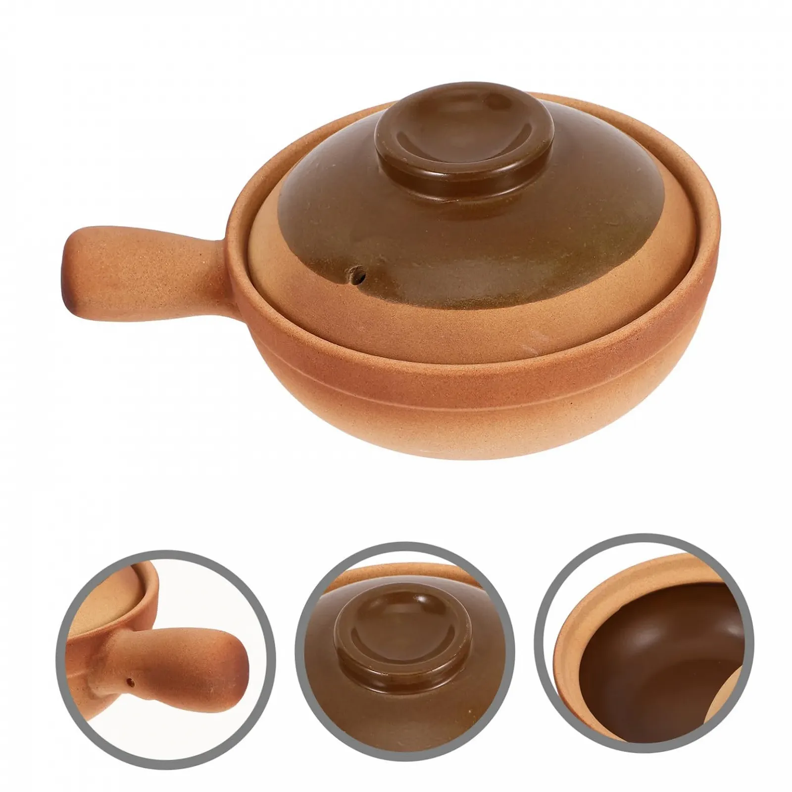 Горшок керамический в китайском стиле с крышкой и боковой ручкой для риса и тушения, фото №7