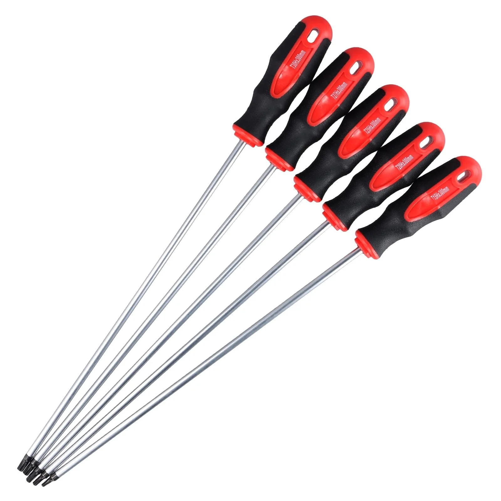 Набір викруток Torx довгих 5 предметів 410 x 6 мм Червоний/Чорний, фото №1