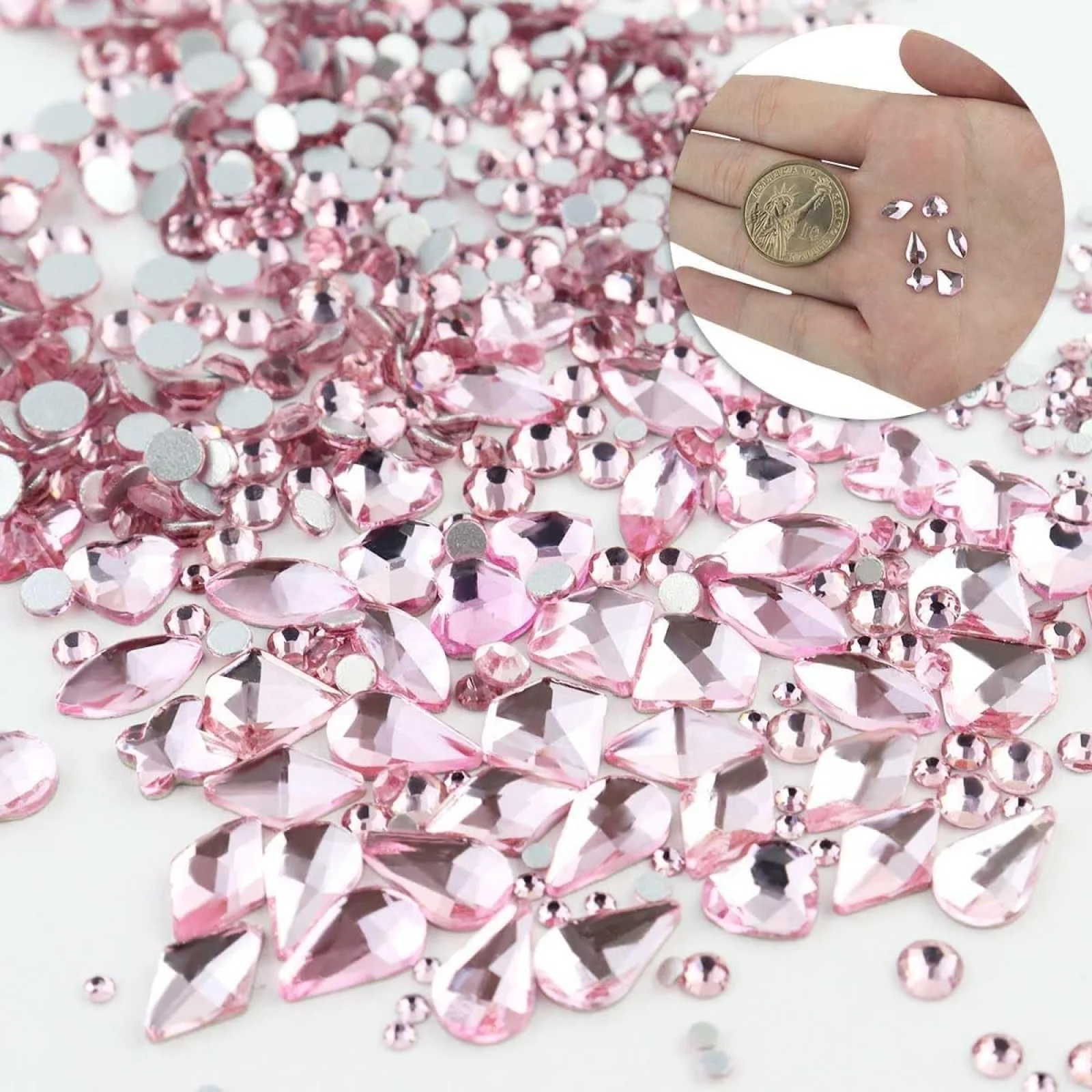 Набор страз для ногтей разных форм 810 шт., 3D AB кристаллы для ногтей, розовые стразы для акриловых ногтей, фото №3