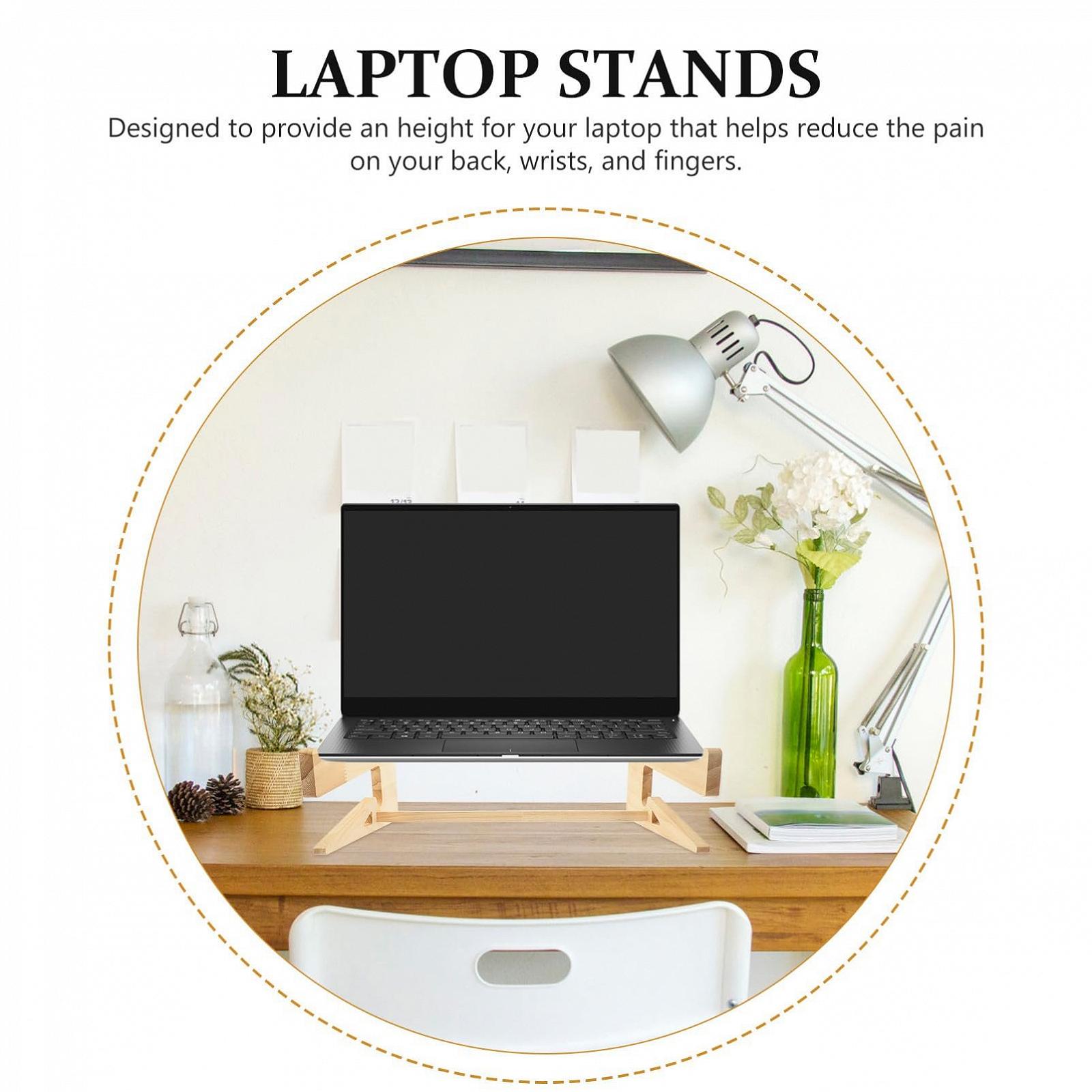 Підставка для ноутбука дерев'яна велика, стабільна з нековзною піднятою ергономічною настільною підставкою для ноутбуків, вентильована з організацією кабелів, фото №4