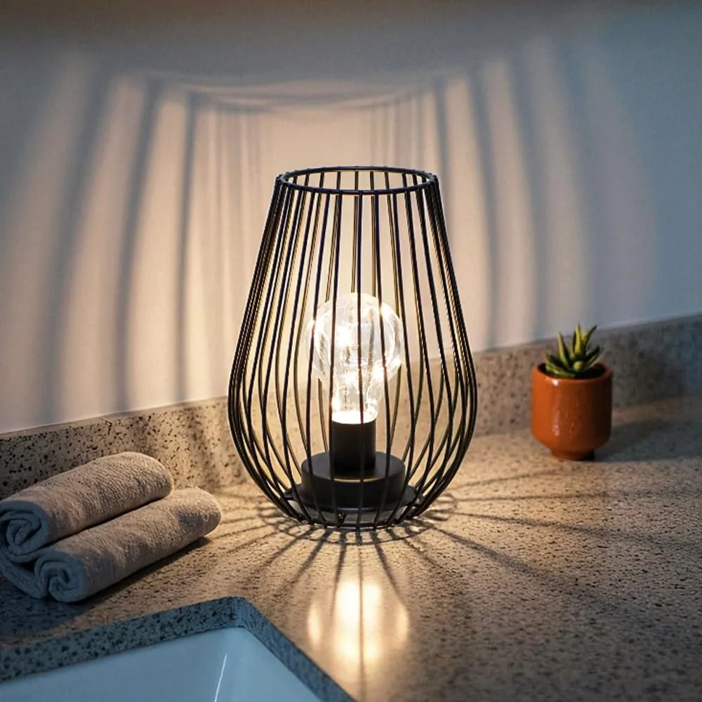 Настільна лампа TRIROCKS Battery Operated Metal Cage 21 cm Чорна, фото №7