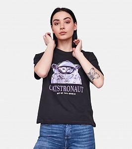 Футболка ONLKEIRA BOXY CAT TOP BOX JRS 15254379-Moonless Night-Print:CATSTRONAUT ONLY Чорний S - Фото 1