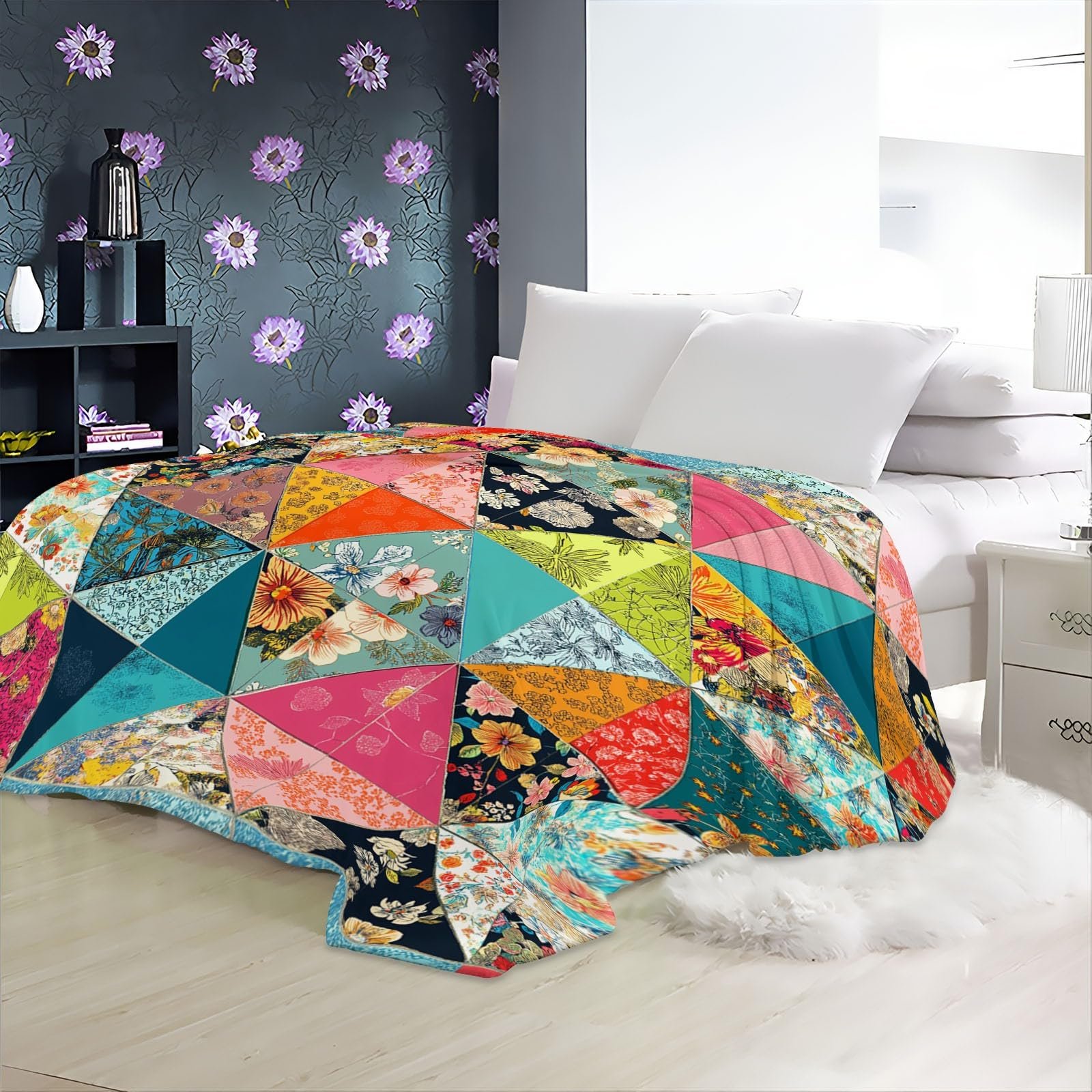 Фланелева Покривало Геометрія Градієнт Кольори Квітковий візерунок, фото №6 Фланелева Покривало Геометрія Градієнт Кольори Квітковий візерунок, фото №6