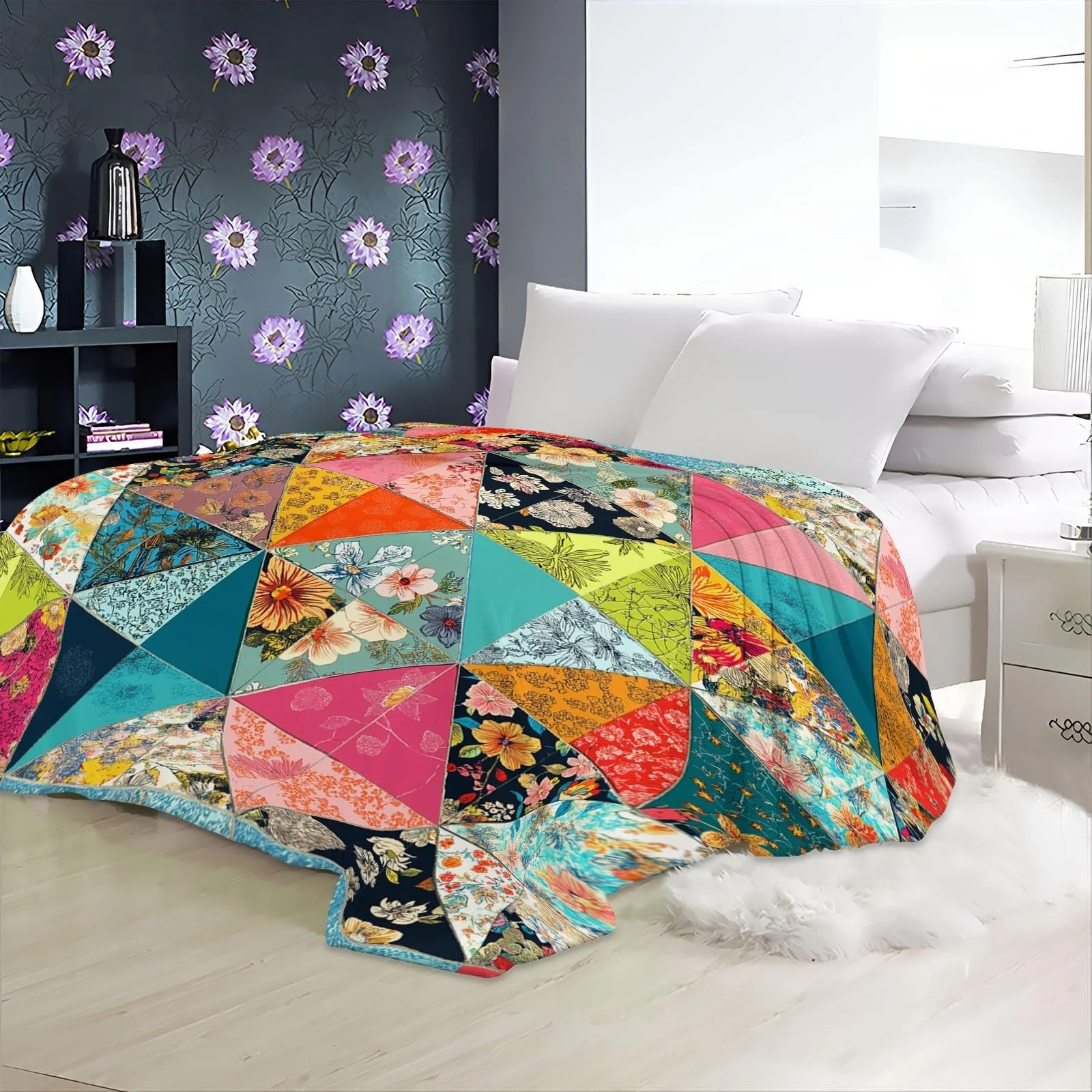 Фланелевое одеяло Геометрия Градиент Цвета Цветочный узор Плюшевое Легкое Флисовое Покрывало Одеяла, 150 x 200 см Мягкое одеяло для дивана и кушетки на все сезоны Красный Зеленый, фото №6