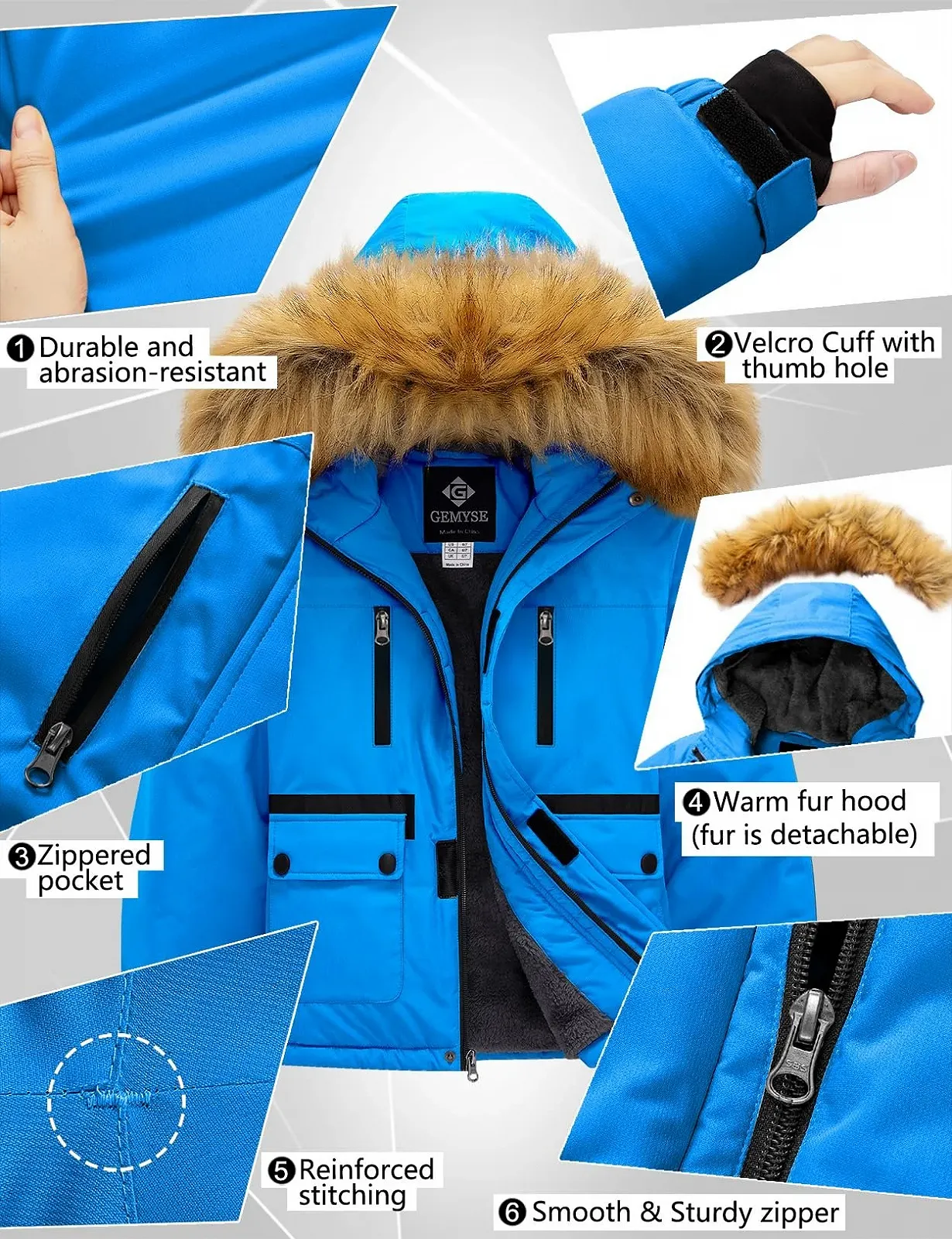 Куртка GEMYSE Зимова тепла водонепроникна дихаюча з хутряним коміром вітрозахисна для дітей, фото №3 Куртка GEMYSE Зимова тепла водонепроникна дихаюча з хутряним коміром вітрозахисна для дітей, фото №3