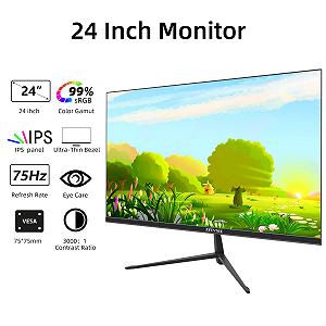 Монитор ZFTVNIE 24 Дюйма Компьютерный Full HD 1920 x 1080P Безрамочный IPS Экран 75Hz HDMI VGA Порты VESA Крепление Дисплей для ПК PS4 PS5 synthetic.ua - Фото 1