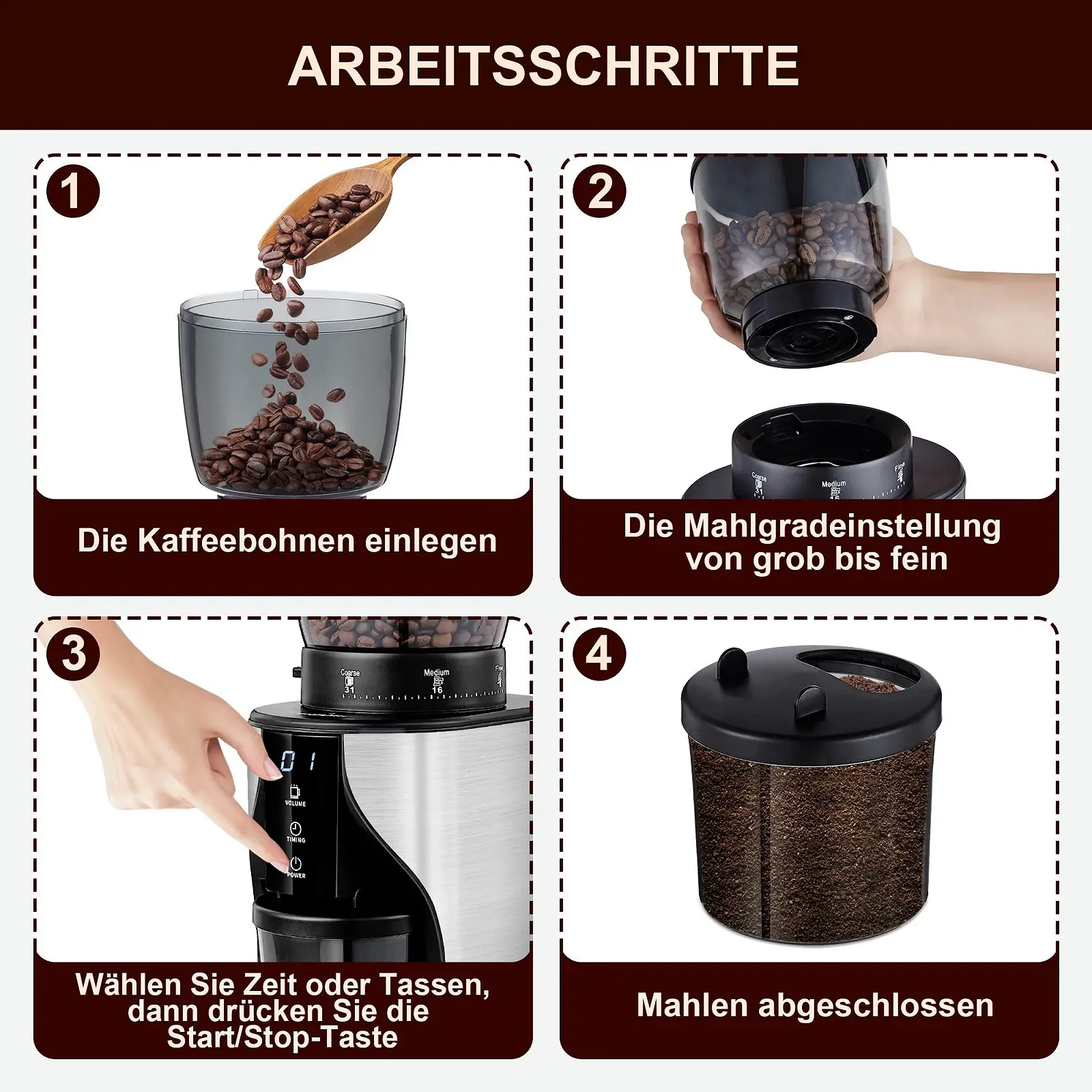 Електрична кавомолка Biolomix Конічна Млин 31 налаштування помелу для 1-10 порцій еспресо, крапельної кави, френч-пресу та фільтр-кави, фото №4 Електрична кавомолка Biolomix Конічна Млин 31 налаштування помелу для 1-10 порцій еспресо, крапельної кави, френч-пресу та фільтр-кави, фото №4