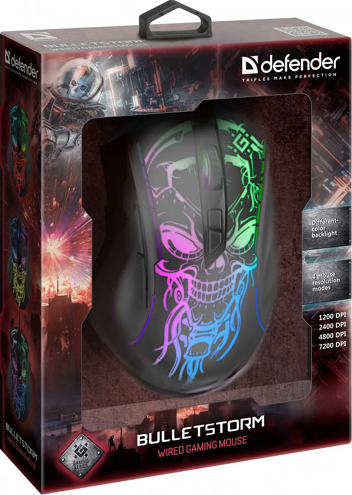 Миша ігрова Defender Bulletstorm GM-928 дротова, ергономічна, з оптичним сенсором, 7 кнопок, 4 режими DPI, багатокольорове підсвічування, Soft Touch корпус, чорна, фото №6