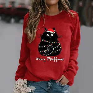 Рождественский джемпер Женский джемпер с котом Рождественская кофта с длинным рукавом Смешная рождественская рубашка Рождественский джемпер Рождественская блузка Рождественский топ Рождественский джемпер для девушек-подростков synthetic.ua - Фото 1