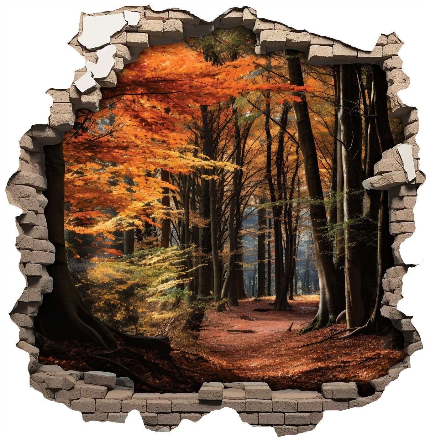 Наклейка на стіну Samunshi Wall Crack with Forest Walk in Autumn 70 x 70 см Різнокольорова, фото №1 Наклейка на стіну Samunshi Wall Crack with Forest Walk in Autumn 70 x 70 см Різнокольорова, фото №1