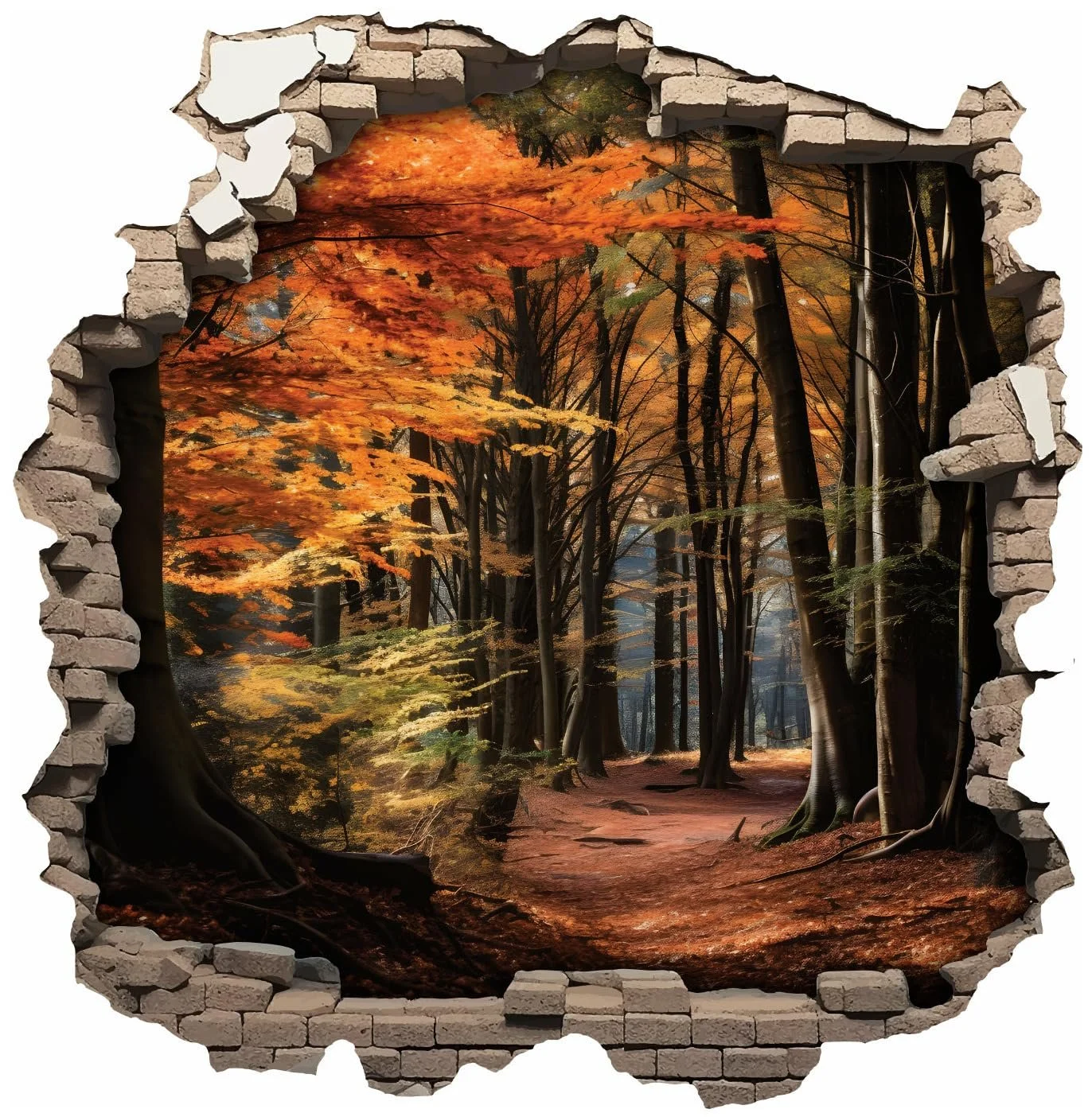 Наклейка на стену Samunshi Wall Crack with Forest Walk in Autumn 70 x 70 см Разноцветная, фото №1