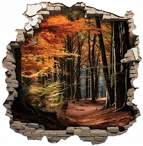 Наклейка на стіну Samunshi Wall Crack with Forest Walk in Autumn 70 x 70 см Різнокольорова - Фото 1