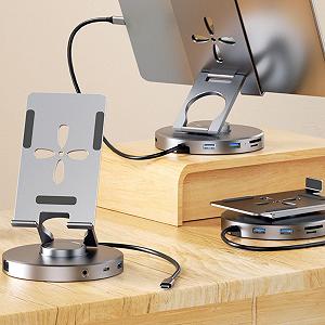 Регульована Підставка для Планшета Elprico з USB C Хабом 11-в-1 Алюмінієва synthetic.ua - Фото 1