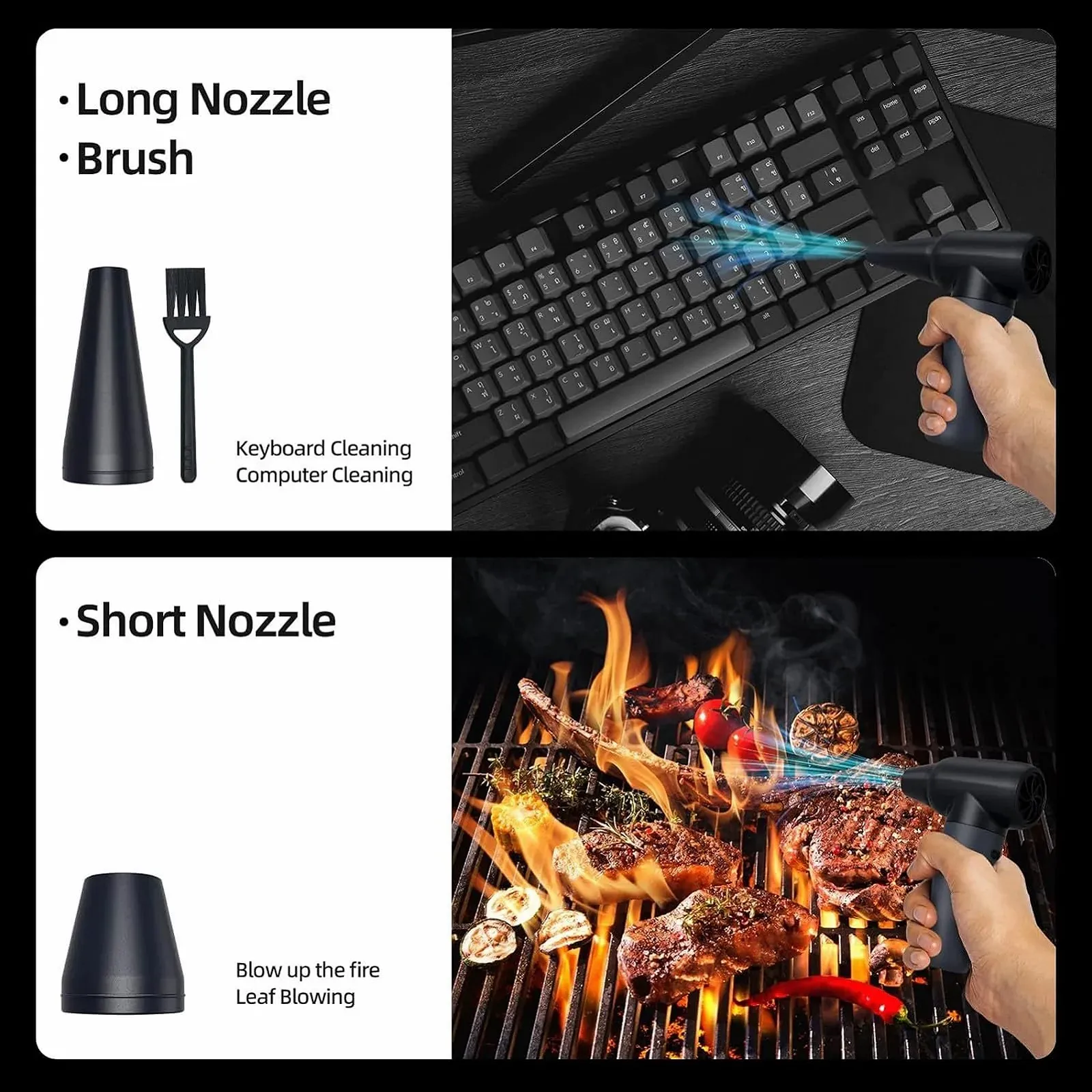 Електрична повітродувка 180 000 RPM 3 насадки 3 швидкості портативна для чищення ПК та авто, фото №2