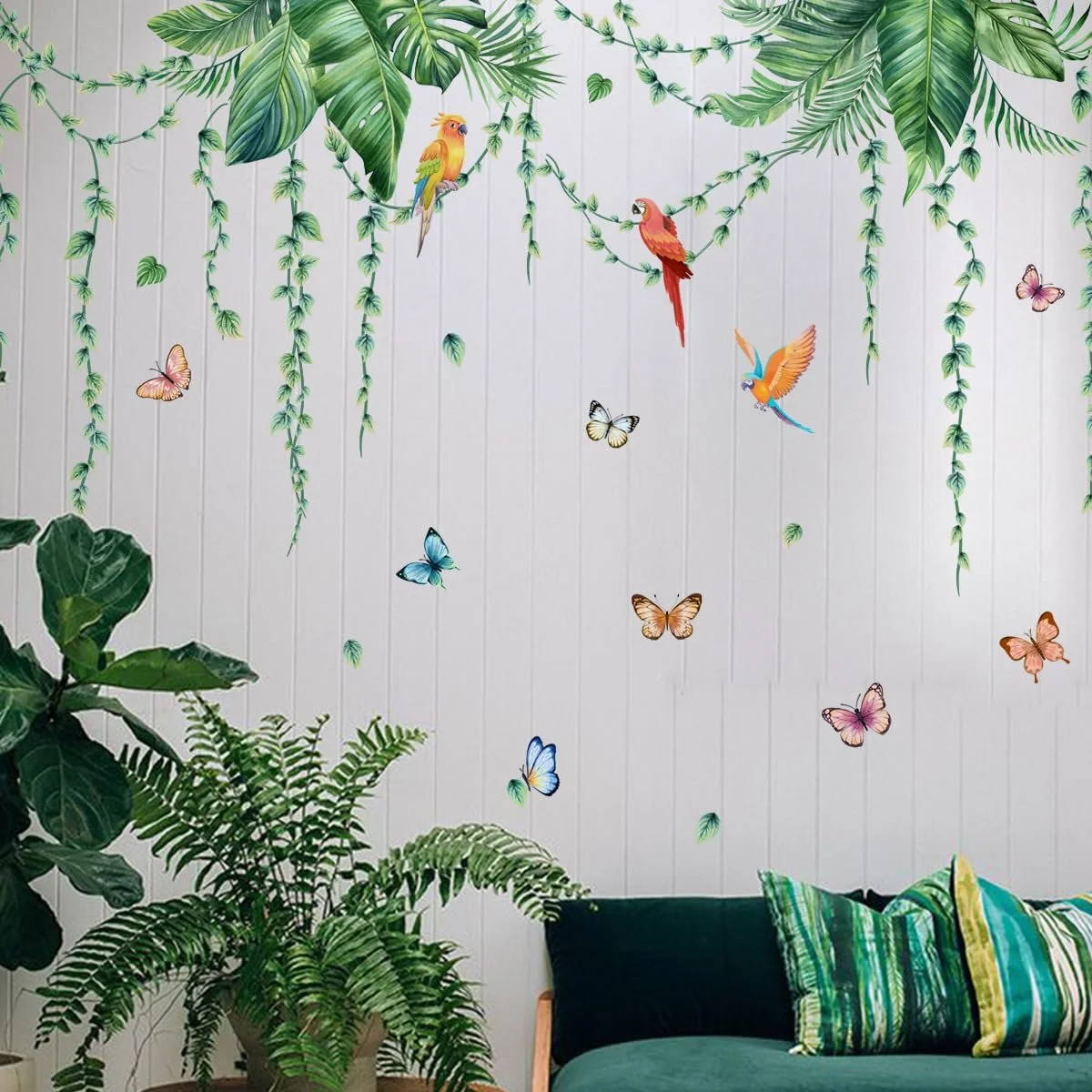 Наклейка на стіну Рослини Тропічне листя Зелена, фото №3