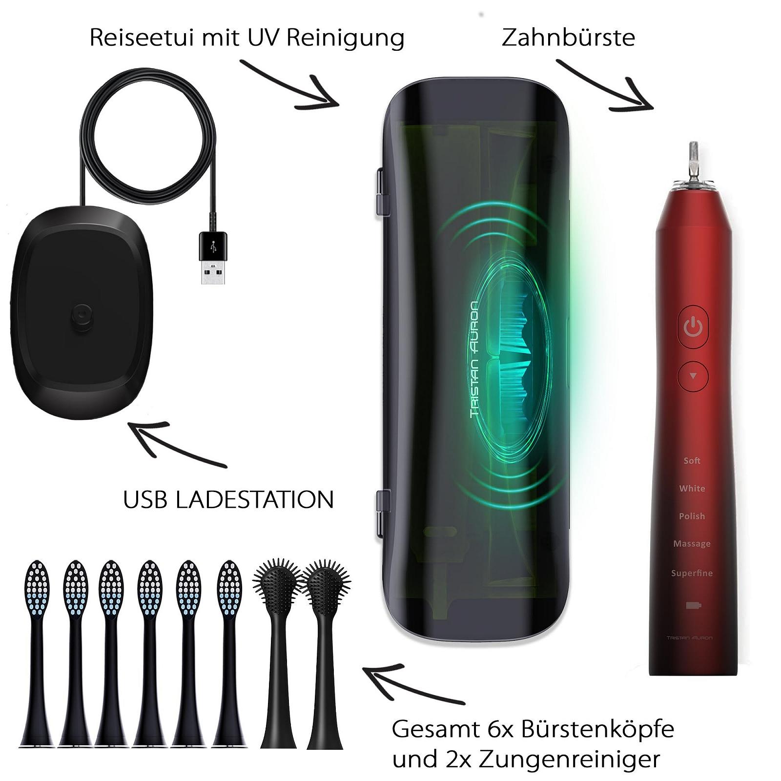 Електрична звукова зубна щітка Tristan Auron Business Class 55 000 вібрацій 5 режимів UV-футляр Червона, фото №8