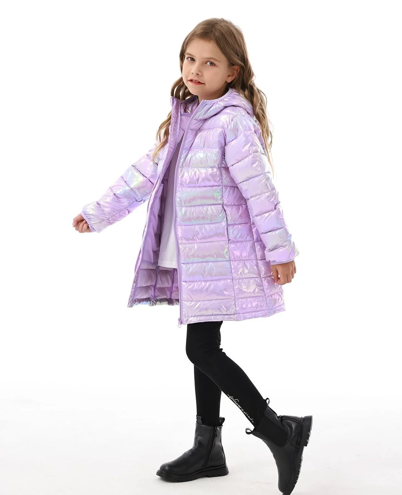 Куртка ALISISTER Зимняя Куртка для девочек с капюшоном, длинный рукав, блестящая куртка-пуховик с карманами для возраста 5-12 лет, фото №3