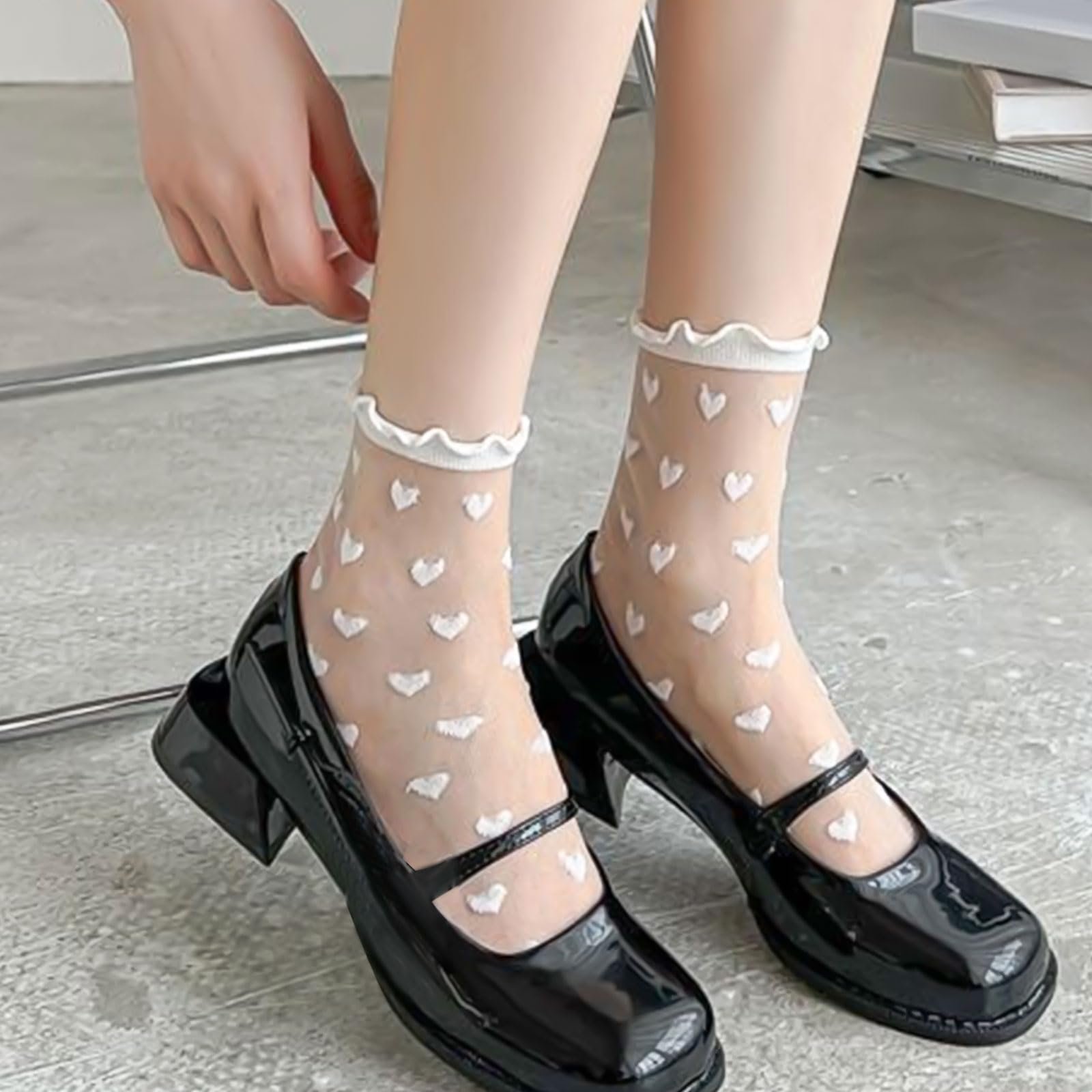 Прозрачные носки с рюшами для женщин, 8 пар (Черный, Белый), фото №3