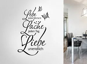 Наклейка на стіну Grandora W892 Цитата "Lebe... Lache... Liebe..." з метеликами та квітами 58 x 89 см Чорний synthetic.ua - Фото 1