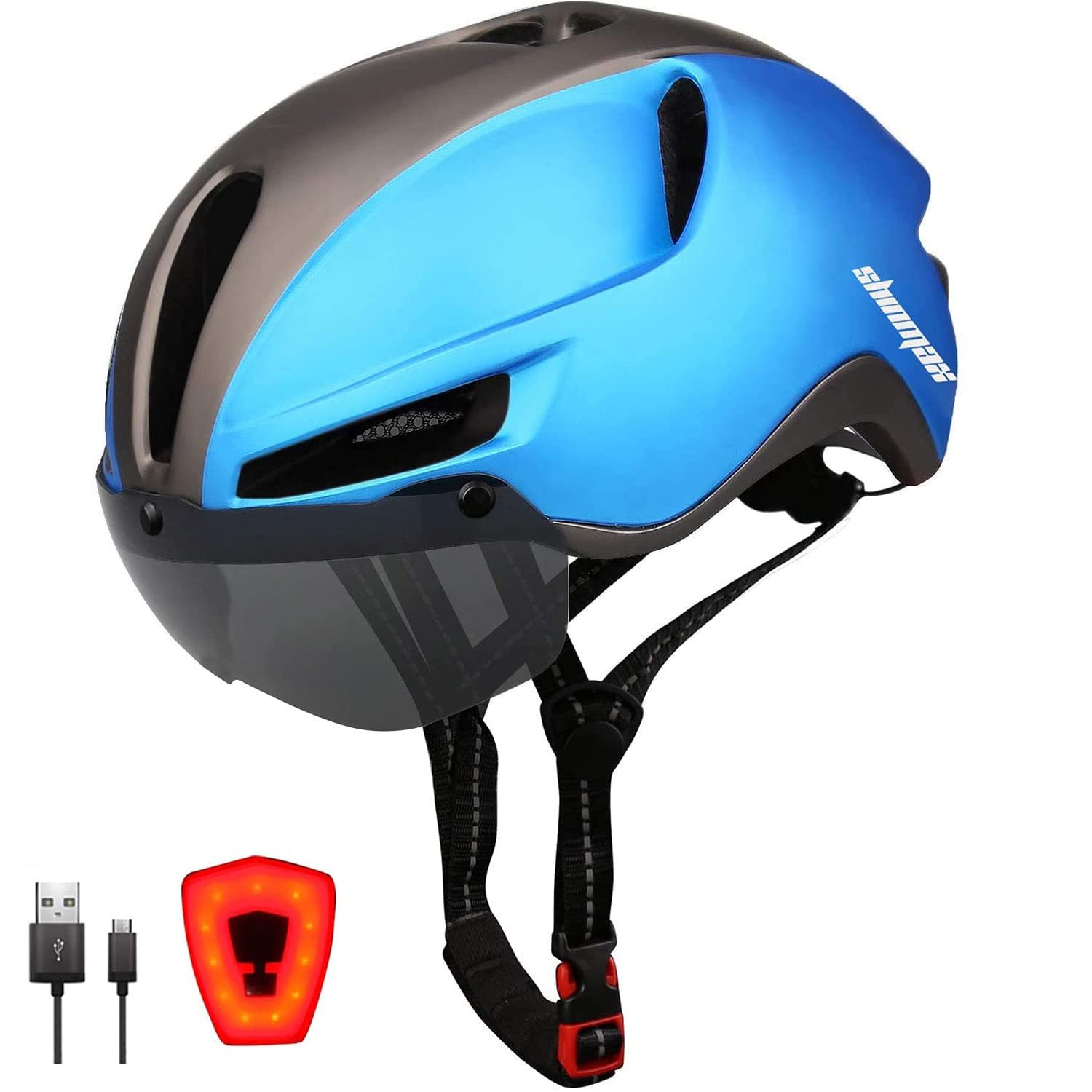 Шолом Shinmax велосипедний, з підсвічуванням, USB зарядка, козирок, магнітний, знімний, легкий, MTB, для міста, для дорослих, регульований, 57-62, фото №1