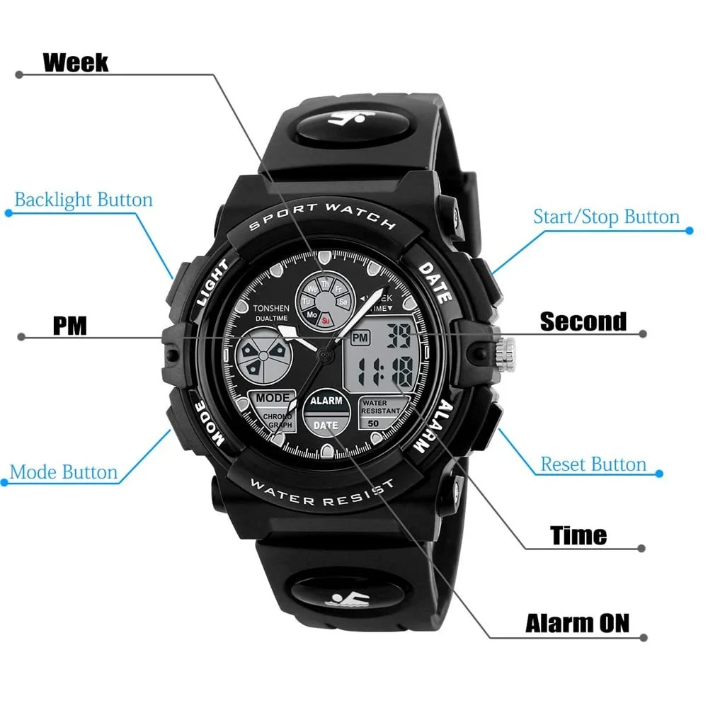 Водонепроникний Спортивний Годинник для Жінок Чоловіків Цифровий LED Електронний, фото №4