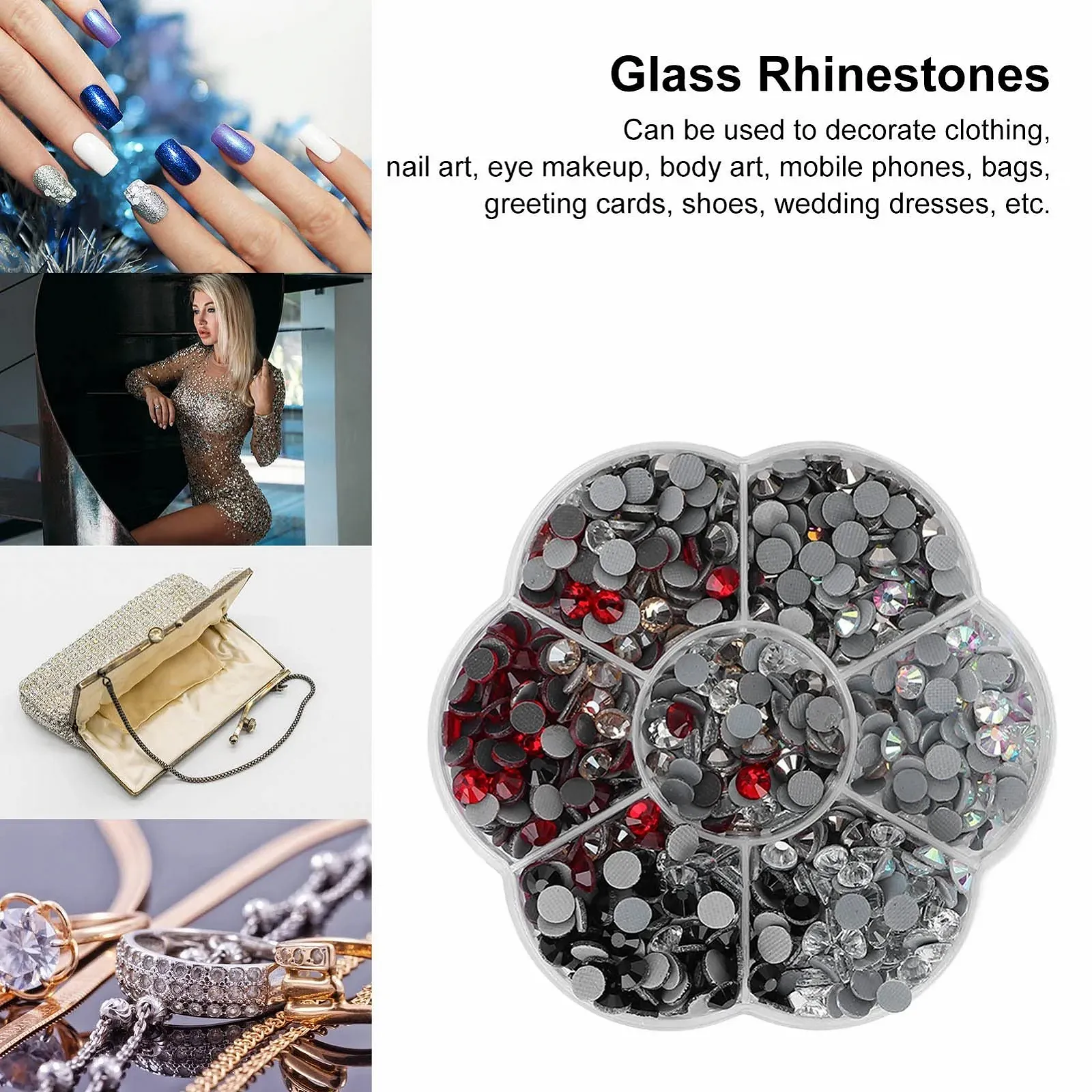 Набір 1000 штскляні стрази та блискіткиз плоскою задньою частиною, фото №2