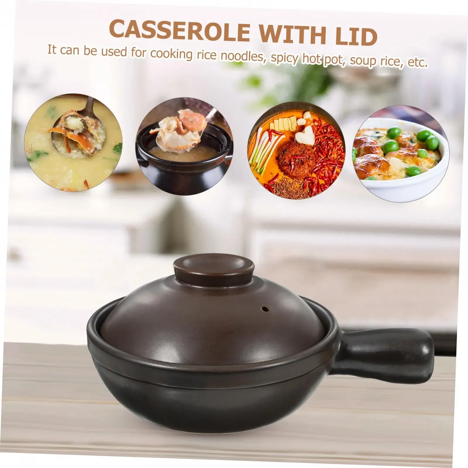 Керамический горшок традиционный с крышкой и ручкой термостойкий для открытого огня, фото №5