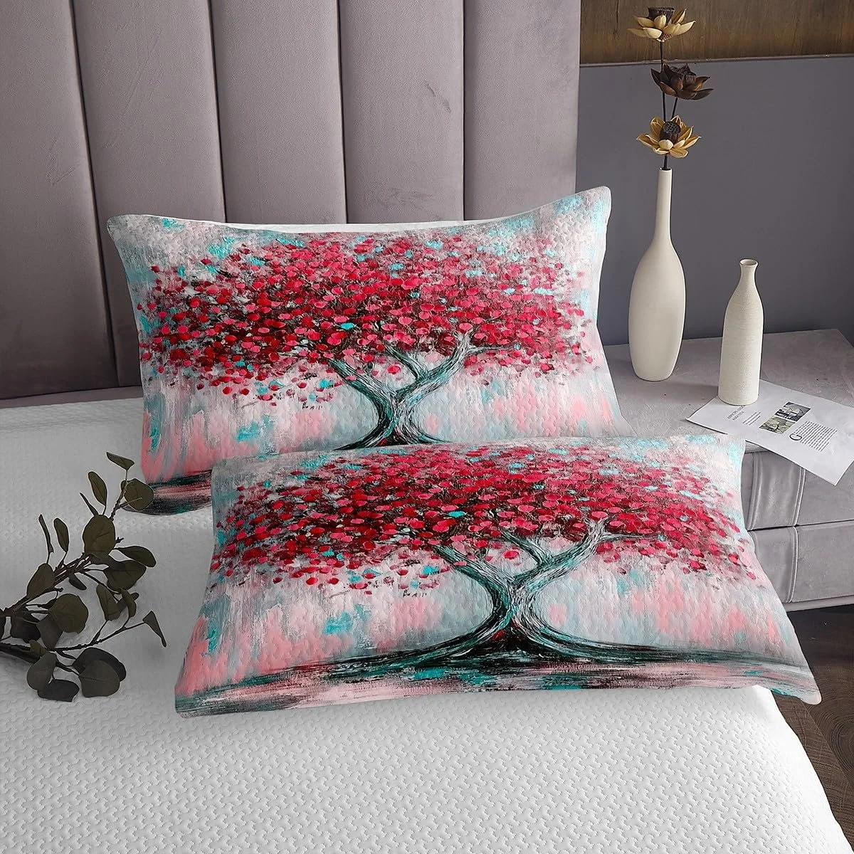 Покрывало Loussiesd Красное Дерево 170 x 210 см Натуральный Пейзаж Детский Плед для Мальчиков Девочек Дерево Жизни Одеяло Абстрактное Искусство с 1 Наволочкой, фото №3